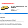 thumbnail image 2 of Air Filter - Compatible with 2003 - 2008 Honda Pilot 2004 2005 2006 2007, 2 of 2