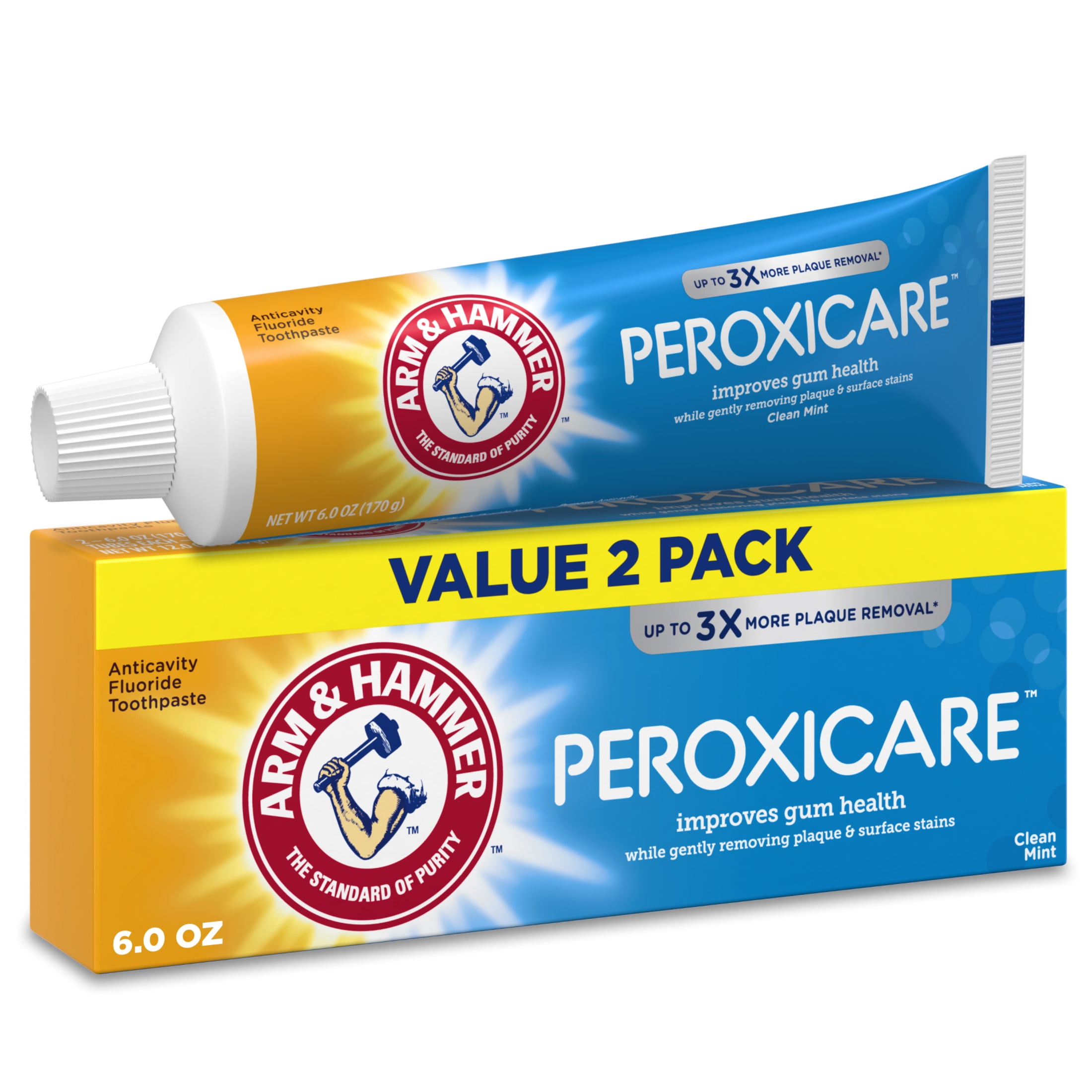 (6 pack) ARM & HAMMER Peroxicare Anti-Cavity Fluoride Toothpaste, Clean Mint, 6 oz, 2 Pack