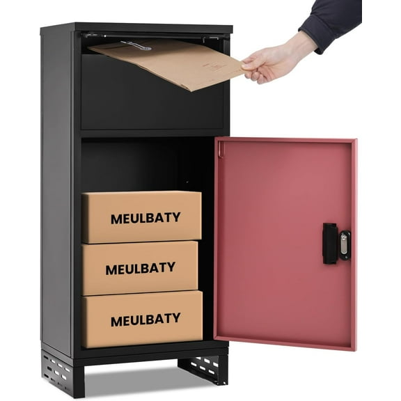 Slsy Package Delivery Boxes for Outside 17'' x 11'' x 35'', Galvanized Steel Parcel Drop Box with Coded Lock, Removable Anti-theft Baffle, Waterproof Large Mailbox for Outside, Porch