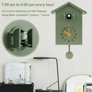 JTWEEN Minimalist Cuckoo Clock,Modern Cuckoo Wall Clock,Birdhouse Cuckoo Clock with Bird Voices Call Wall Art Home Living Room Kitchen Office Decoration (Green)