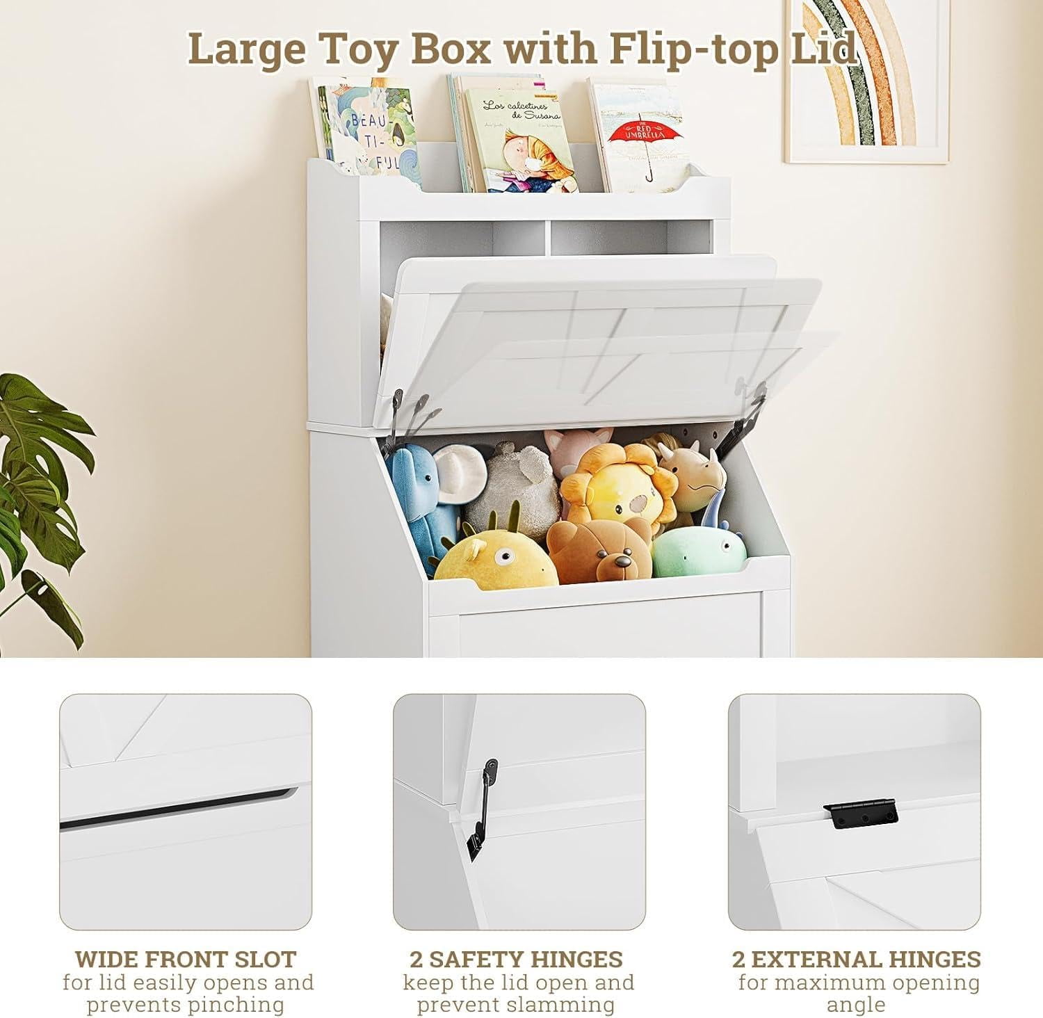 TROPOW Spacious 3-tier Wooden Kids Bookcase and Toy Storage Organizer with Flip-Top Lid, Versatile Design for Playroom, Bedroom, Nursery, and Kindergarten - Child-Friendly Toy Chest Organizer