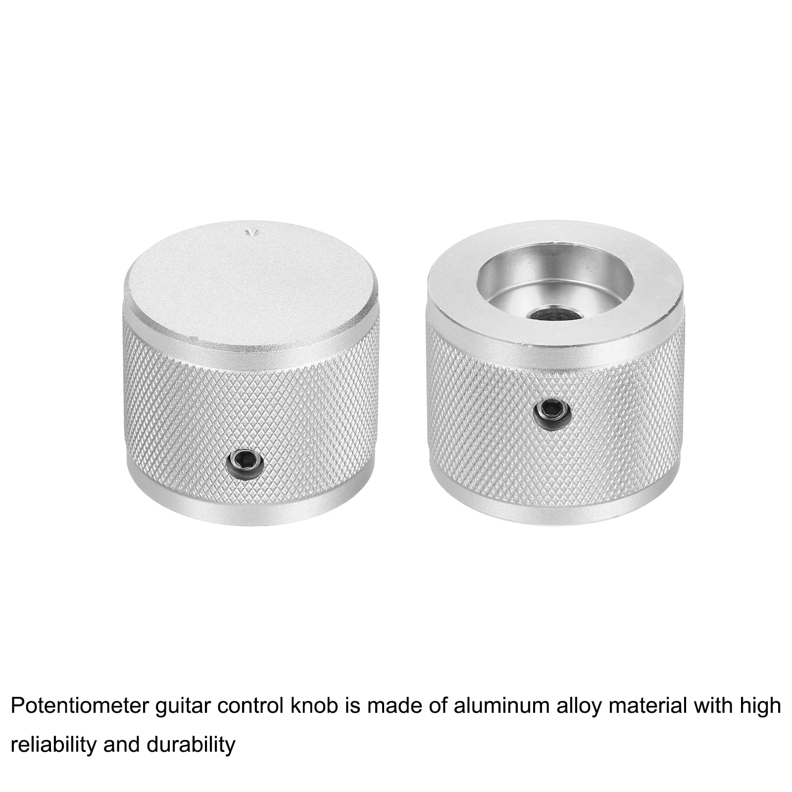 Uxcell 4 Pcs Aluminium Potentiometer Knobs, 1/4" (6mm) Universal Volume Tone Control Knobs with Round Dot Indicator for Guitar, Bass, 1" Silver