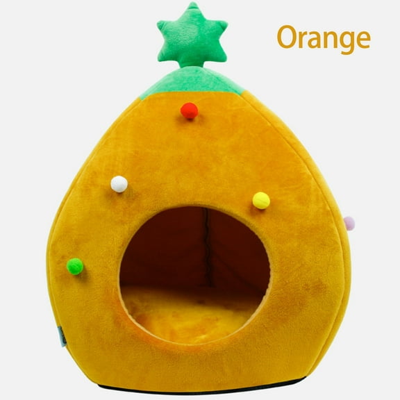 JLFNYA Cute House Half Closed Christmas Warm Soft Winter Pet Litter,Cat Beds for Indoor Cats