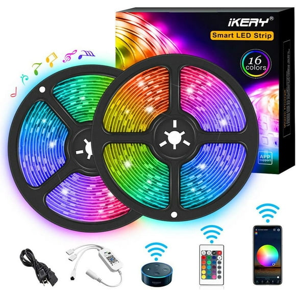 WiFi LED Strip Lights 10m/32.8ft, Smartphone Controlled LED Strip Kit RGB Waterproof IP65 150 LEDs 5050 LED Lights, Music Sync, Voice Control Compatibwith Echo, GoogAssistant, IFTTT