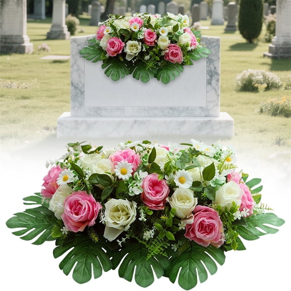 Headstone Flower Saddle, Cemetery Flower Saddle, Artificial Carnation Memorial Arrangement, UV Resistant Grave Saddle Decor, Memorial Day & Sympathy Cemetery Flowers, 23.6*10.6 inch