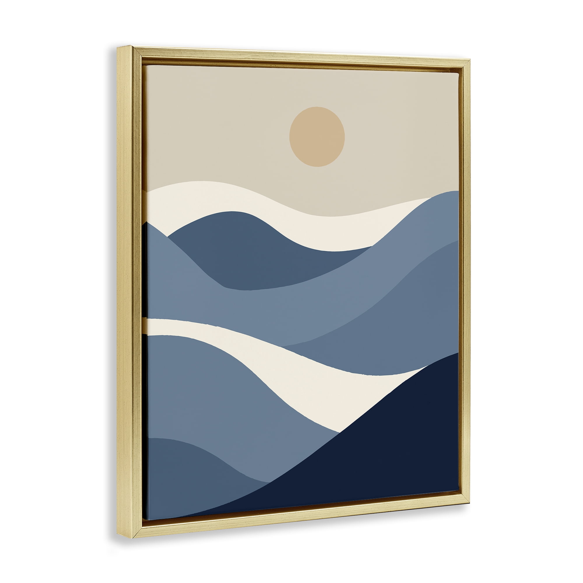 Stupell Industries Moon over Blue Hills Landscape & Nature Painting Gold Floater Framed Canvas Art Print Wall Art, 17 x 21