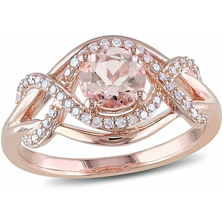 4/5 Carat T.G.W. Morganite and 1/5 Carat T.W. Diamond Pink Rhodium-Plated Sterling Silver Infinity Ring