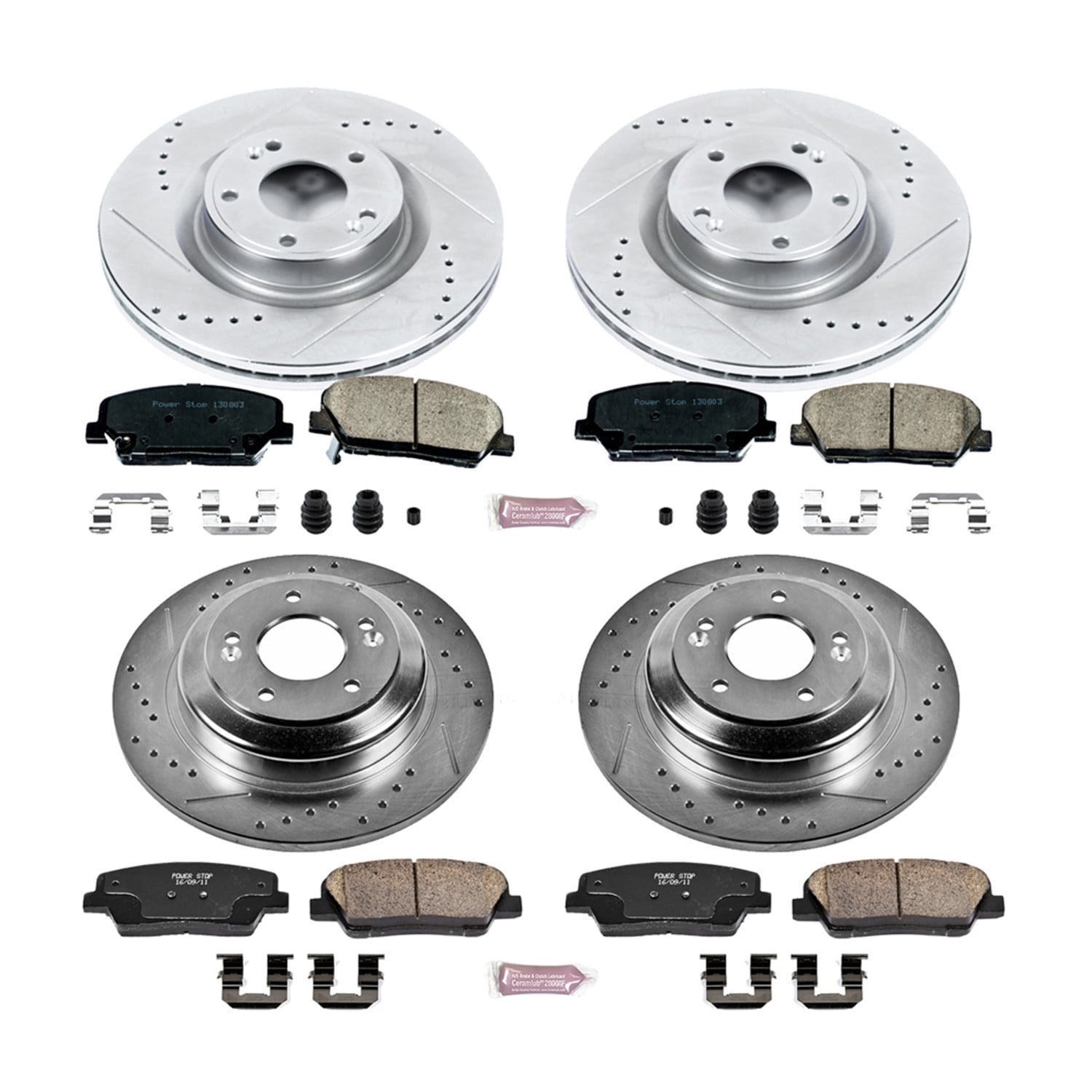 PowerStop Front and Rear Z23 Evolution Sport Carbon-Fiber Ceramic Brake Pad and Drilled & Slotted Rotor Kit Fits: HYUNDAI Select Models K6170