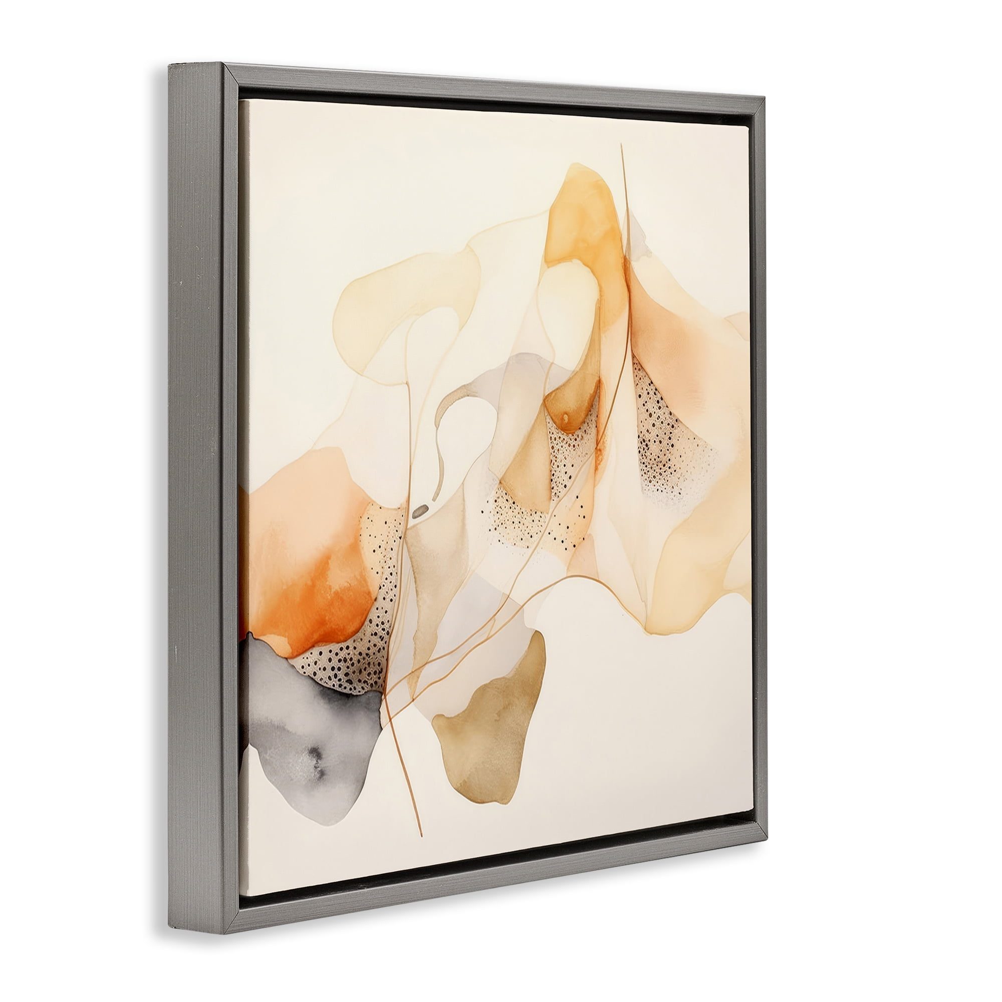 Stupell Industries Blush Fluid Abstraction Abstract Painting Gray Floater Framed Canvas Art Print Wall Art, 18 x 18