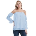 thumbnail image 3 of Womens Semi Sheer Boho Peasant Long Sleeve Off the Shoulder Top, Blue Dot, Large, 3 of 5