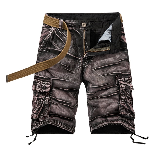 Birdeem Men Casual Solid Zipper Button Multi-Pocket Cropped Cargo Shorts