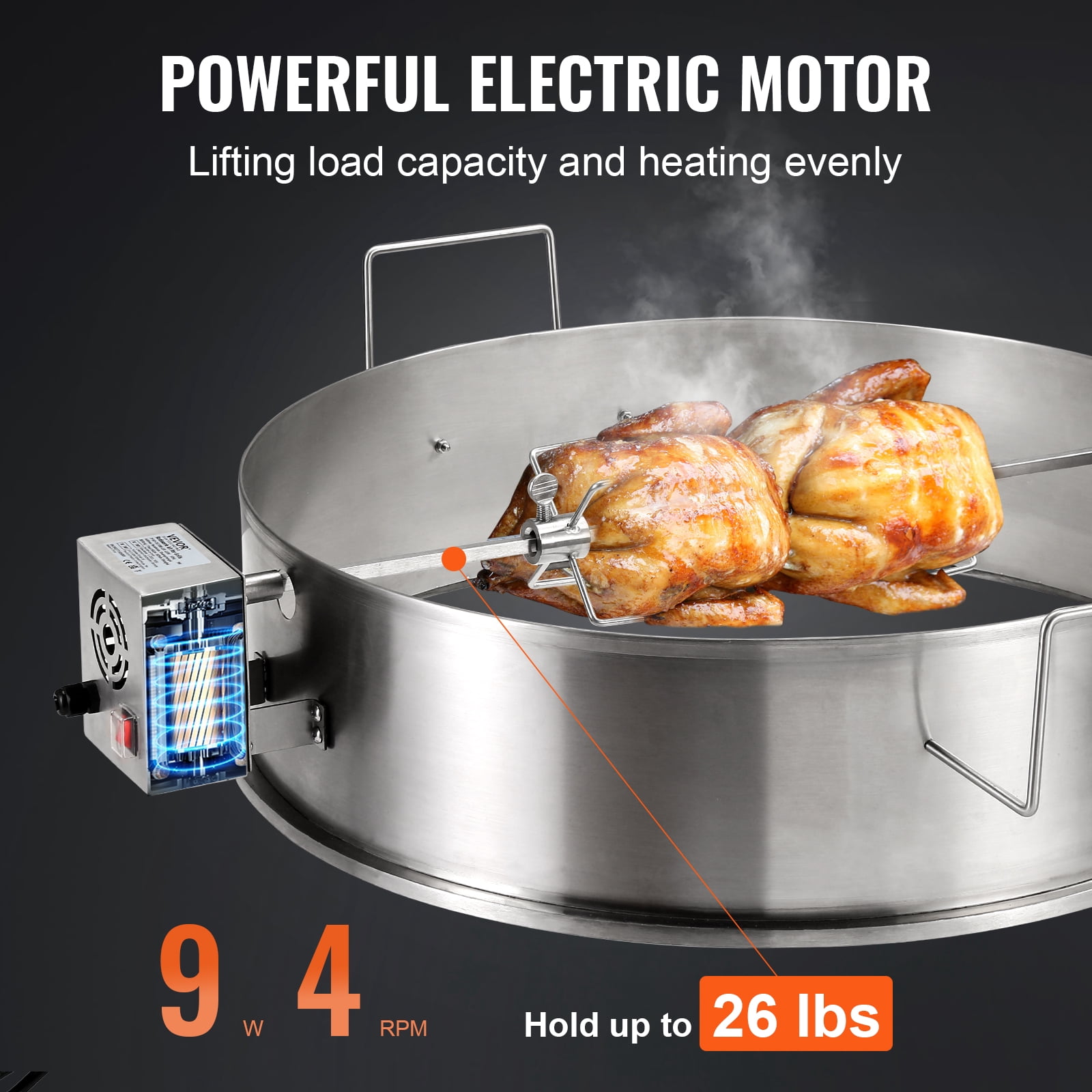 BENTISM BBQ Rotisserie Ring Kit for 22" Kettle Charcoal Grills Stainless Steel