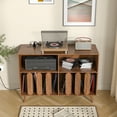 thumbnail image 5 of Large Record Player Stand, Vinyl Record Storage Holder with Power Outlet, Turntable Stand for Living Room (Walnut), 5 of 8