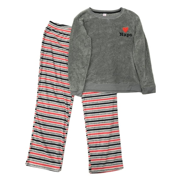 Womens Plush Gray & Red I Love Naps Holiday Pajamas Sleep Set XX-Large