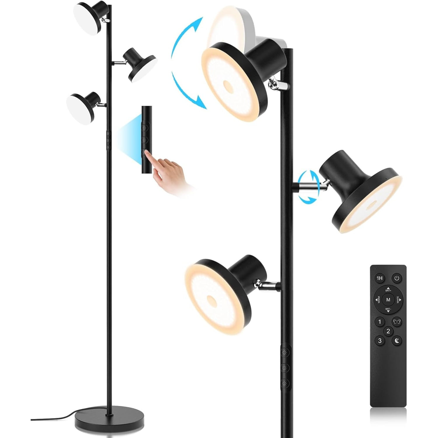 36W LED Floor Lamp, Modern Dimmable Standing Lamp with Remote & Touch Control, 4 Color Temperatures, 3 Rotatable LED Light Floor Lamps for Living Room, Bedroom, Office