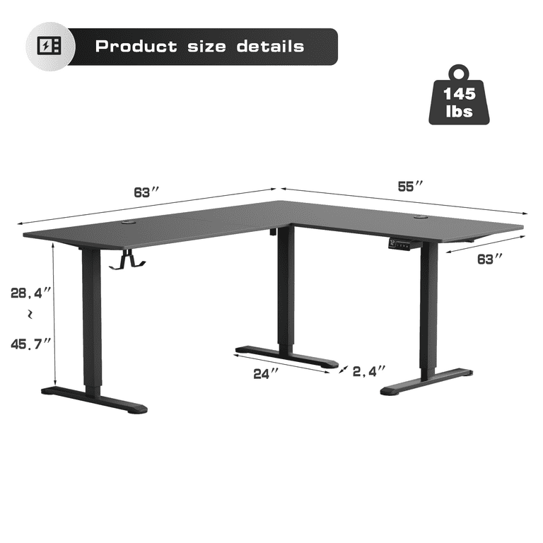 Furmax L-shaped Standing 63” W Electric Height Adjustable