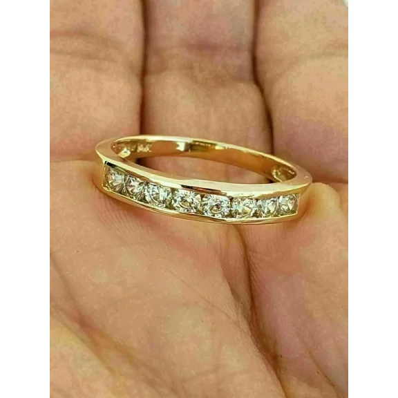 1.5Ct Round Cut Moissanite Eternity Wedding Band 14K Solid Yellow Gold Plated