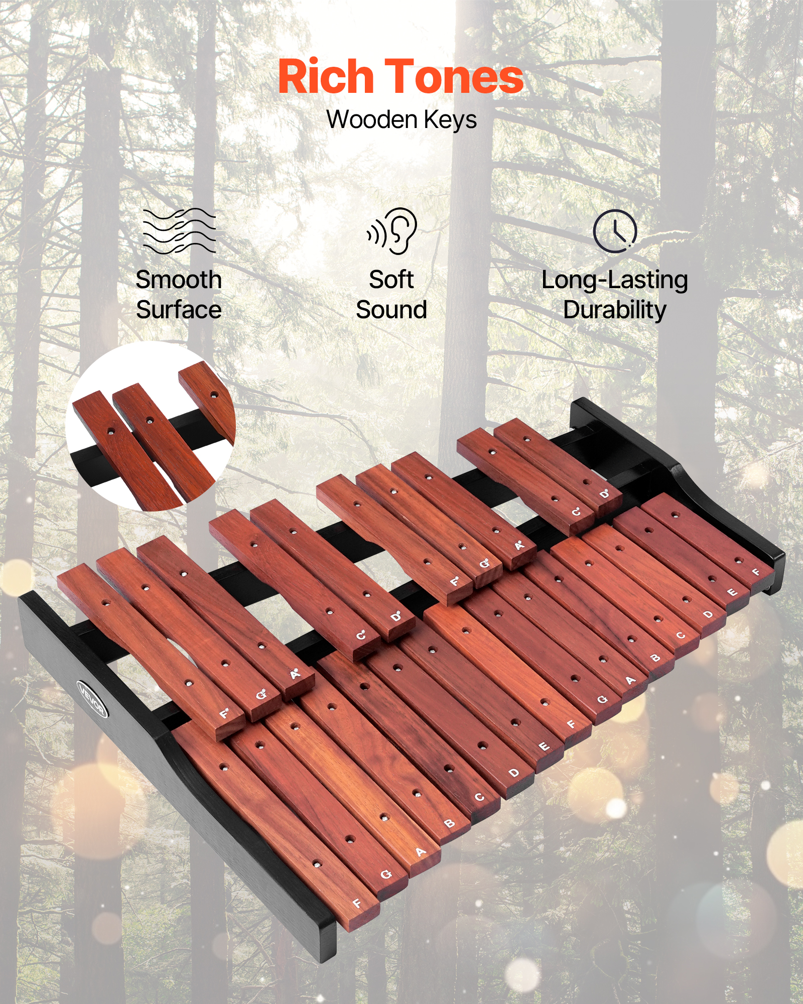 VEVOR Glockenspiel Xylophone, 25 Notes, Wooden Professional Xylophone Percussion Instrument, with 4 Mallets, Carrying Bag, Beginner Glockenspiel Musical Instrument Kit for Adults and Kids Students