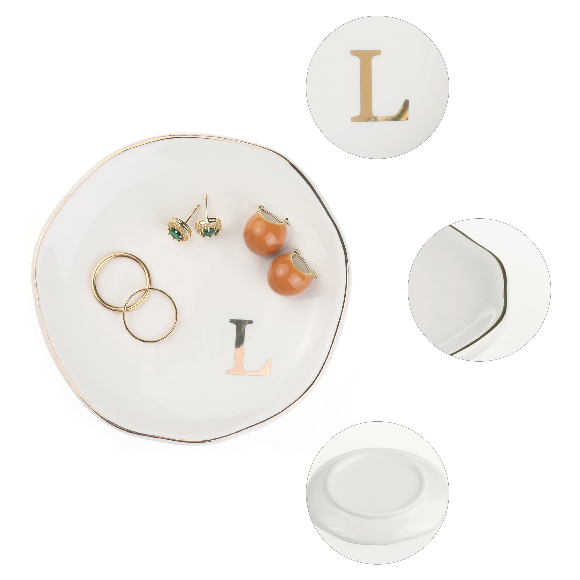 Unique Bargains Ceramic Jewelry Tray Decorative Trinket Dish Gifts Jewelry Boxes White-L