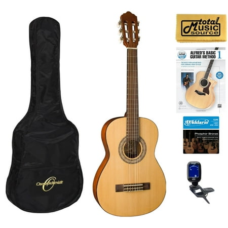 Oscar Schmidt OCHS Youth 1/2 Size Spruce Natural Classical Guitar Complete Bundle, OCHS COMP