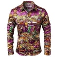 thumbnail image 5 of Mens Shirts Casual Carnival Stylish Big Tall Digital Print Long Sleeve Lapel Top Loose Party Daily Wear Comfortable Shirt for Men Purple L, 5 of 6