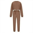 thumbnail image 7 of YUGYXL Sweatsuits for Women 2 Piece Set Soft Comfy Solid Color Thin Fleece Outfits Casual Crewneck Waist Drawstring Sweatshirt and Stretch Sweatpants Today Sales Coffee,XL, 7 of 7