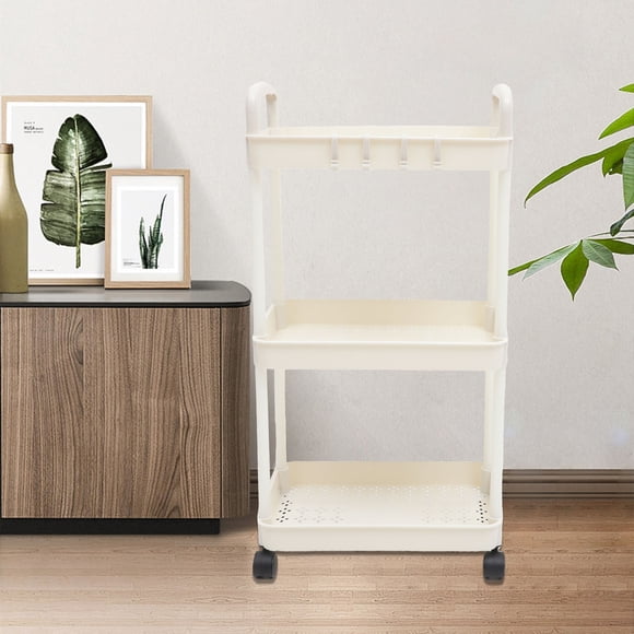 WEUVEB Indoor Use Storage Cart White PP Elegant Design Utility Carts for Bathroom 1Pcs
