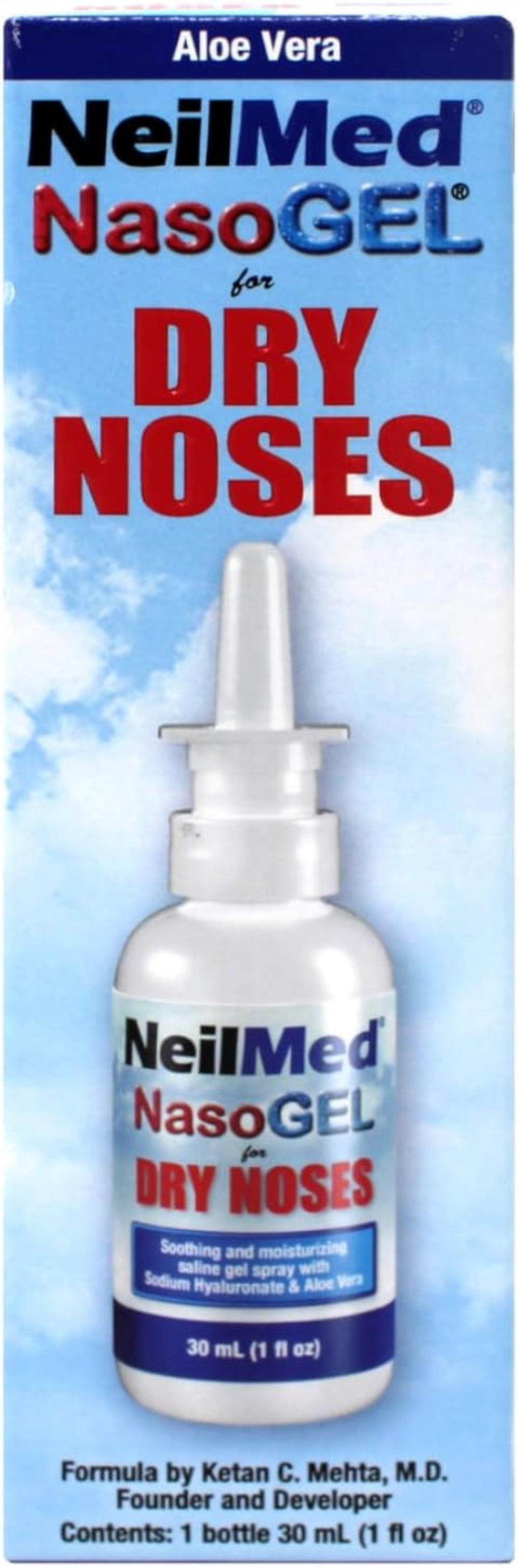 NeilMed NasoGel Nasal Gel Spray for Dry Noses, Aloe Vera Formula, 1 fl oz Bottle (Pack of 2)