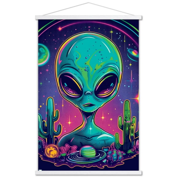 Shawna Stewart - Space Watcher Alien Wall Poster with Magnetic Frame, 22.375" x 34"