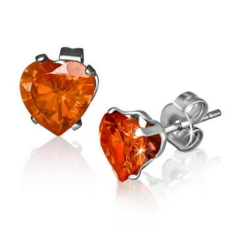 Heart Shaped Ruby Earrings - Stainless Steel Red Ruby-Tone CZ Love Heart-Shaped Stud Earrings