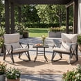 thumbnail image 6 of MOALCOFER 3 Pieces Bistro Set Patio Rocking Chairs Outdoor Furniture w Warm Gray Cushions, Glass-Top Table for Garden, Pool, Backyard, 6 of 6