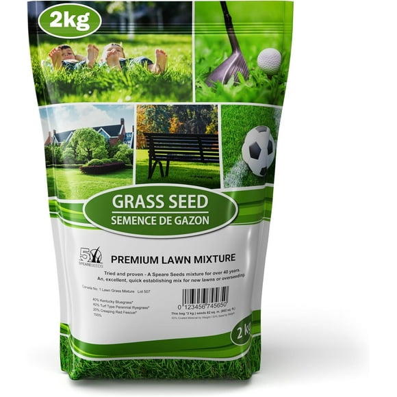 Eco Solutions Premium Grass Seed - Tried and Proven Mixture for 40 Years, Economical Option for New Lawns, Overseeding, Sunny and Shady Areas - Grass Seeds for Lawn Canada (2 kg)
