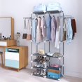 thumbnail image 3 of Double Row Coat Rack, Wardrobe Hangers, Garment Rack,Shoe Clothing Organizer Shelves, Storage Shelves, with Hanging Rods and 4+2 Partitions (Grey) Grey -, 3 of 8
