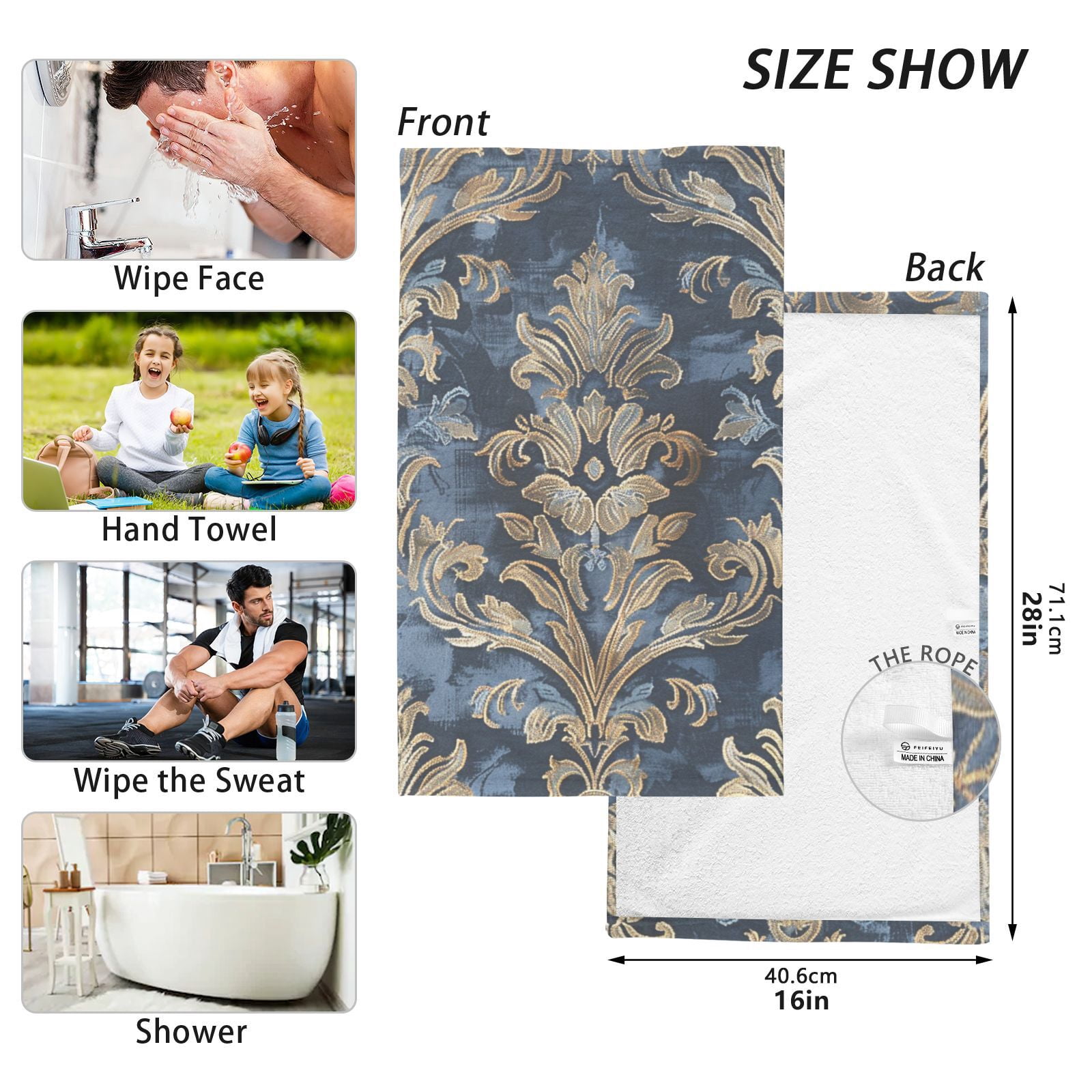 Boho Floral Hand Towels Cotton Bath Towels Large Face Towels Absorbent for Bathroom 2 Packs