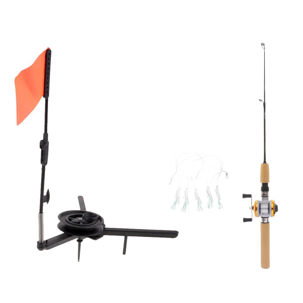 2pcs 29.5'' Micro Spinning Rods Telescopic Ice Fishing Rod w/ Reel Line Hook 