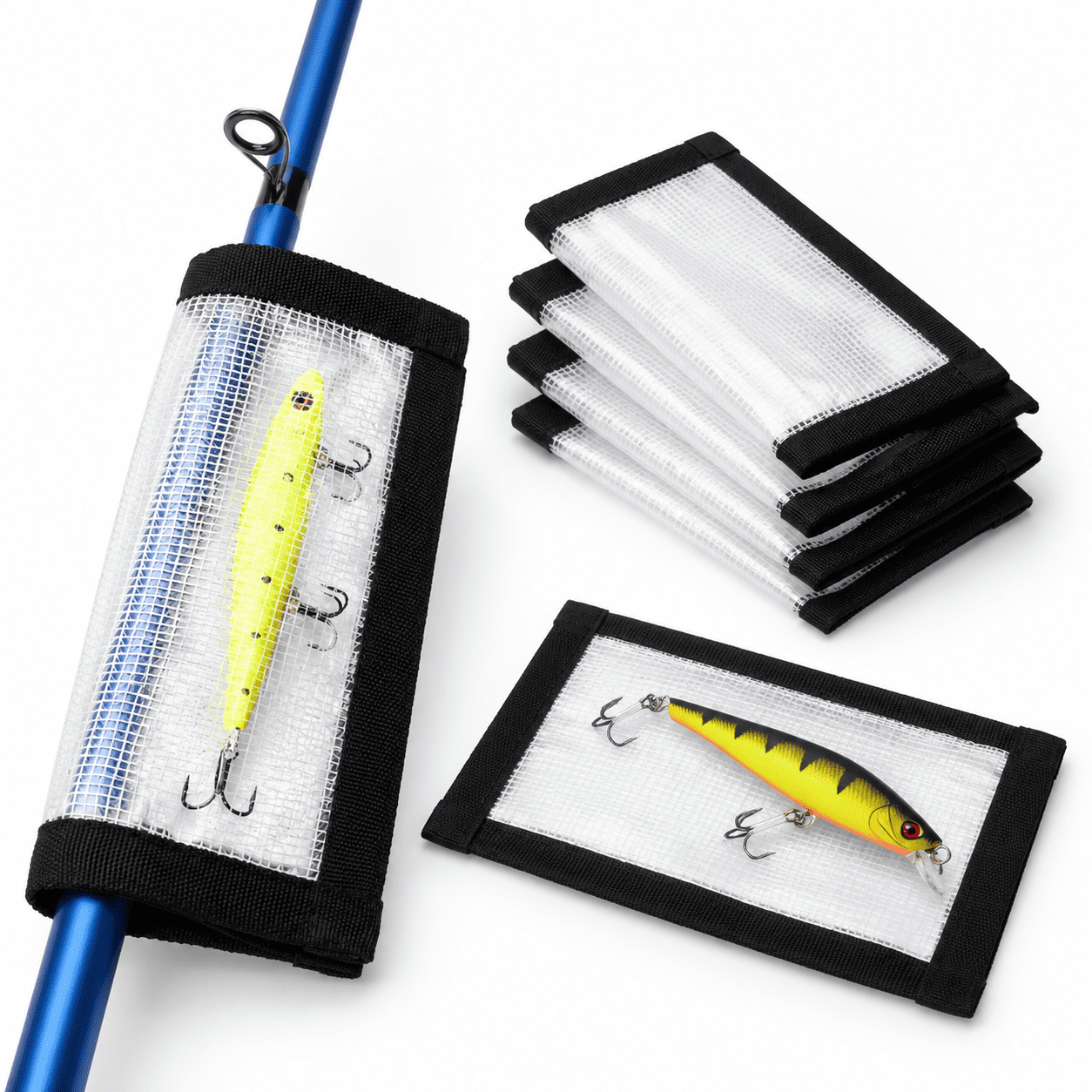 Fishing Lure Wrap (4pack) 3 Size Covers For Rod Hooks: Safe Protectors & Organized Holder Storvariobait (clear L: 6.5-9in Lures)