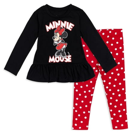 

Disney Minnie Mouse Toddler Girls Graphic T-Shirt and Leggings Outfit Set Black/Red 2T