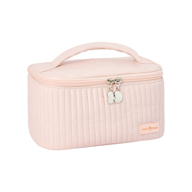 Fiudx Neceser de Viaje para Cosméticos, de Piel Color Crema, Resistente Al Agua, Organizador Multifuncional, Ideal para Uso Diario, Ideal Como Regalo para Mujer, 21 X 13,5 X 12 Cm