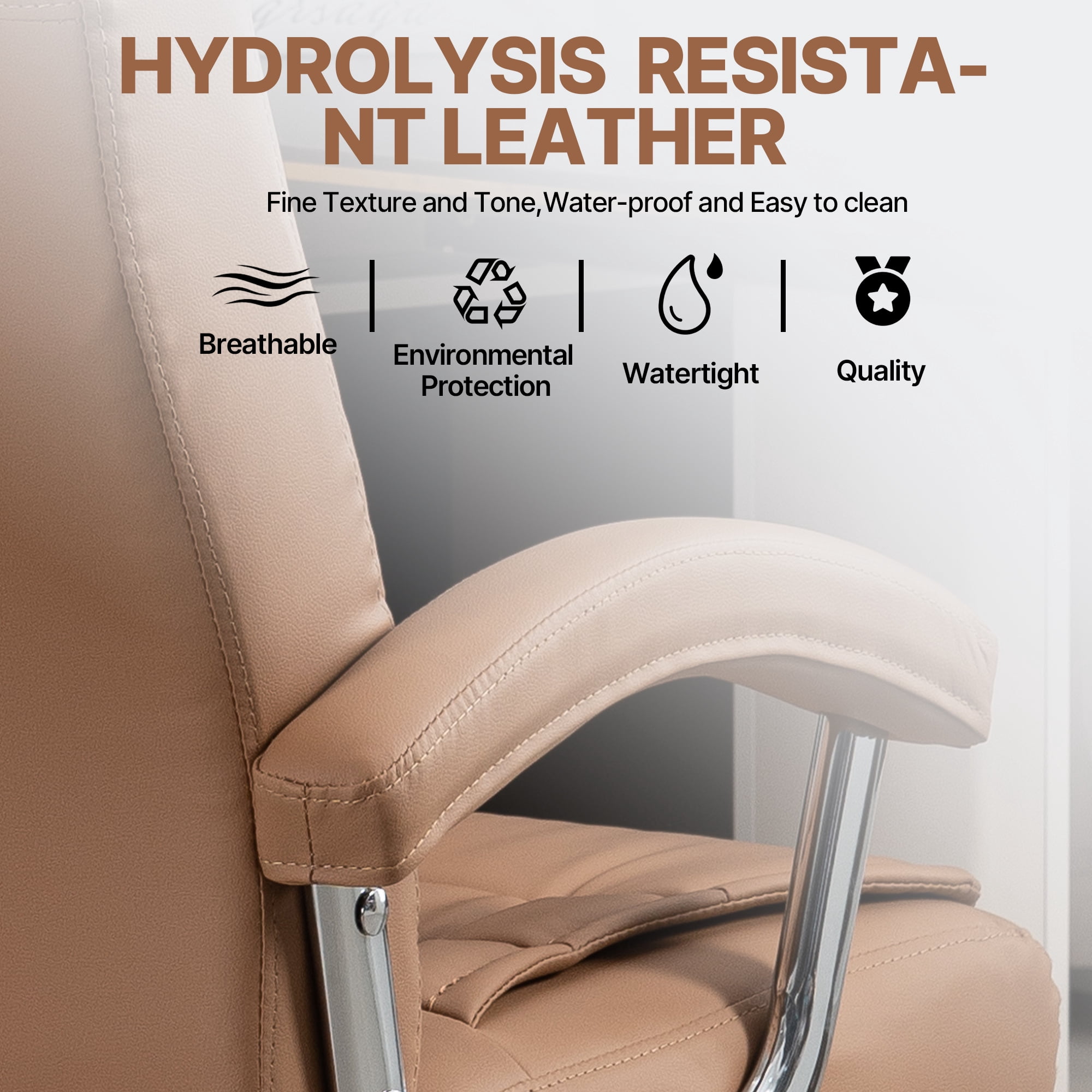 MOONMISS Executive Office Chair Adjustable Leather Chair High Back Swivel Office Desk Chair with Padded Armrest for Home Office,Camel