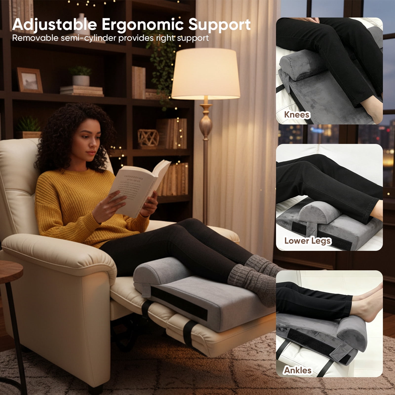 AMTPM Extra Large Recliner Leg Pillow, Adjustable Leg Rest Pillow with Detachable Support Pillow, Non-Slip Design for Recliners & Sofas