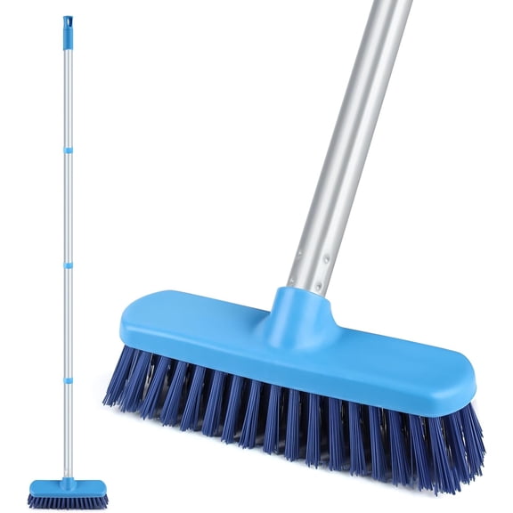 YONILL Deck Scrub Brush with Long Handle for Indoor and Outdoor Cleaning | Stiff Bristle Scrubbing Brush, 50" Adjustable Handle, Floor Scrubber Brush for Bathroom, Shower, Tile Floors, Garage, Patio