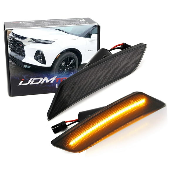 Smoked Lens 27-SMD Amber Full LED Bumper Side Marker Light Kit For 2013-2014 Cadillac ATS, 2017-up Cadillac XT5; For 2019-up Chevy Blazer, Replace Amber Sidemarkers