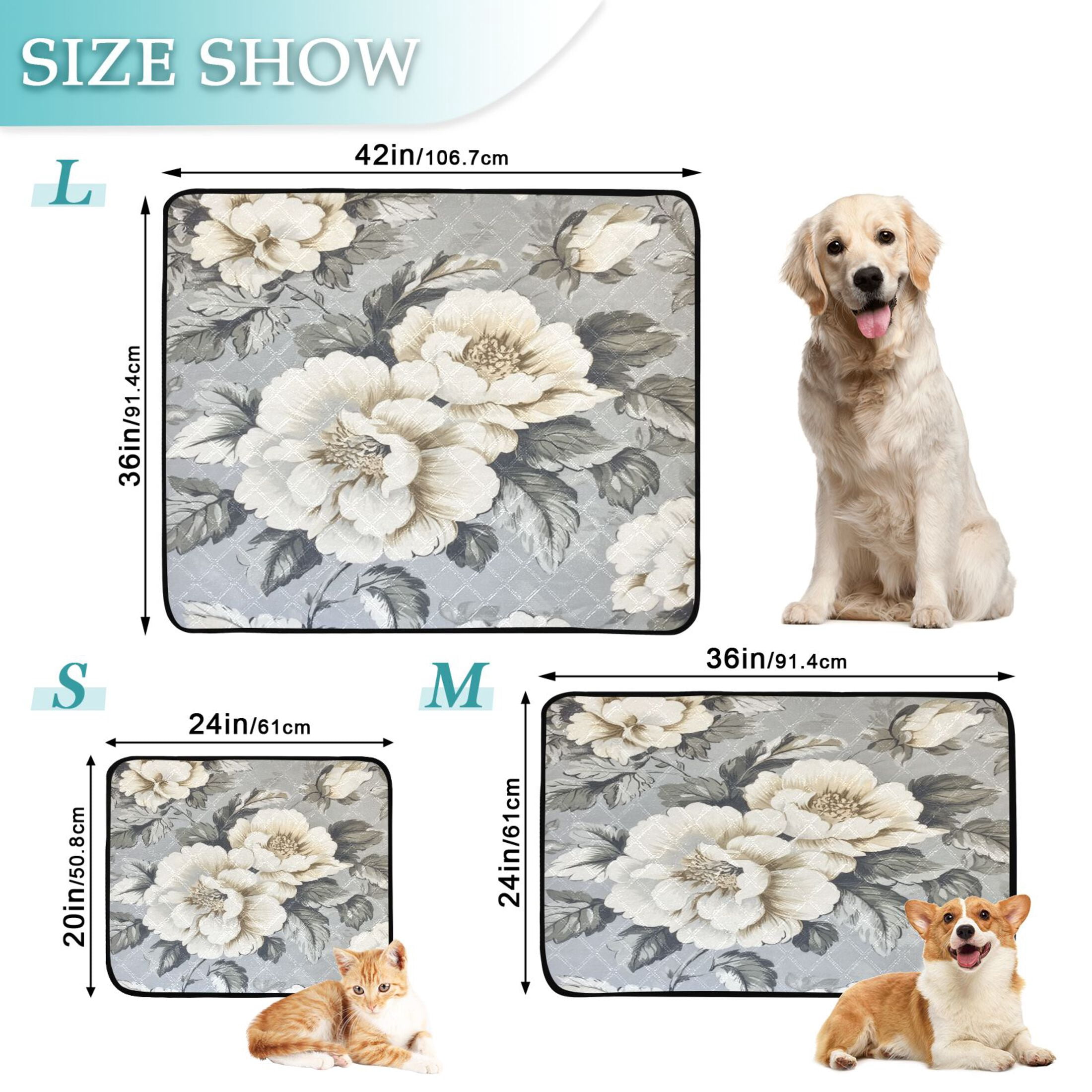Qxltty White Peony Pattern Cat litter Pads Pet Set of 3 Diaper Mats Center Anti-leakage Layer Absorbent Soft and Comfortable