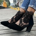 thumbnail image 7 of Women Mesh Zip Bootie Slip On Ankle Chunky Block Heel Open Peep Toe Lace Mid Heel Back Zipper Lace Mesh Boots, 7 of 7