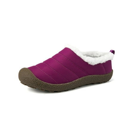 

Tenmix Unisex Lightweight Winter Shoes Outdoor Comfortable Slip On Warm Booties Work Breathable Snow Boots Low-top Purple Red 7.5