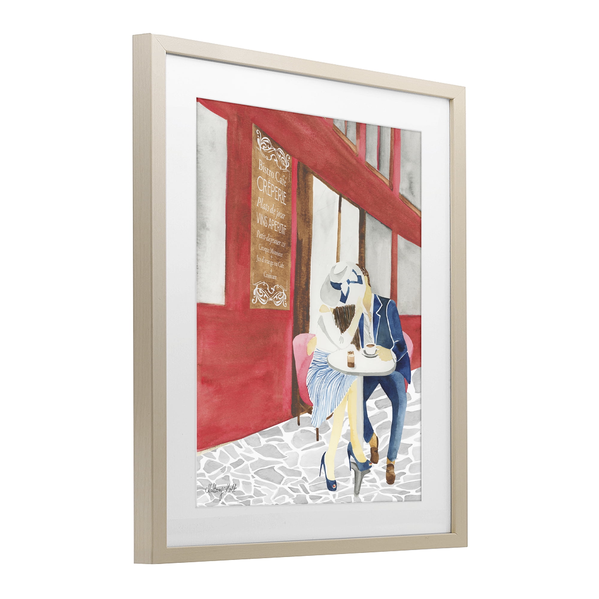 Stupell Industries Kiss At Parisian Cafe Birch Framed Print Under Glass, design by Hillary Holt