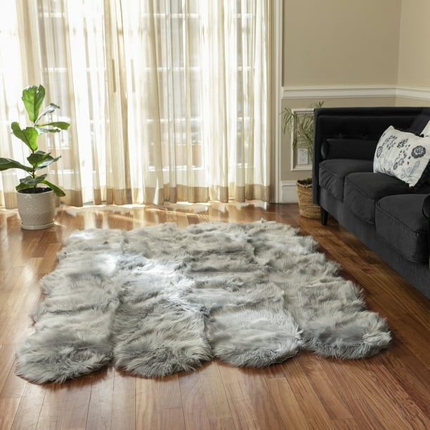 Faux Fur Area Rug Luxuriously Soft and Eco Friendly 5' X 7' Gray