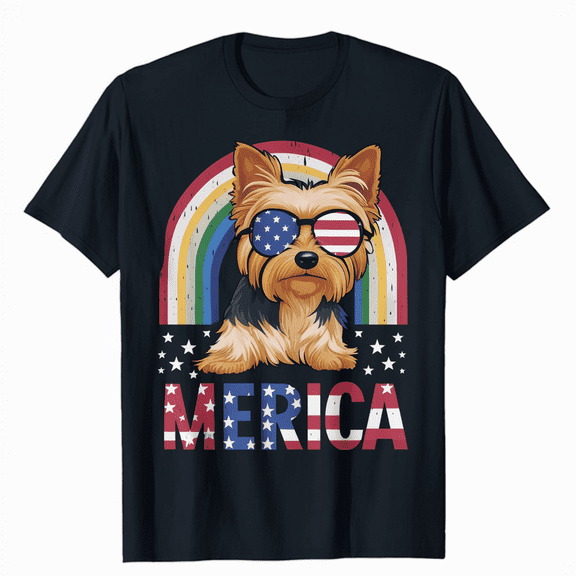 Yorkshire Terrier Merica Mens T Shirt Dad Gift Vintage Dog Lovers Graphic Tee