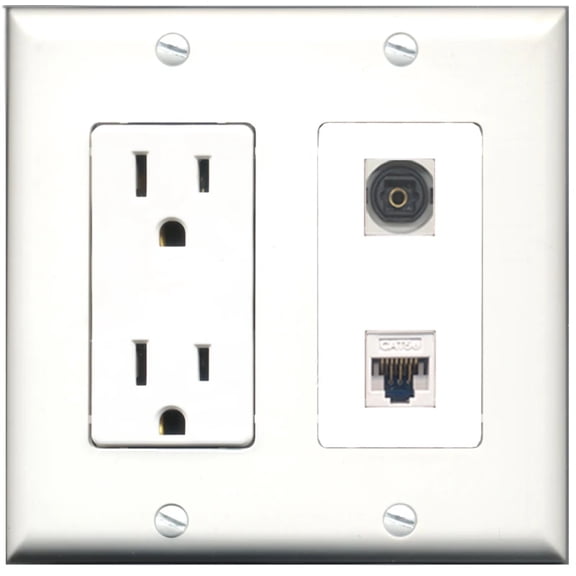 Ultra Spec Cables 15 Amp Power Outlet 1 Port Toslink 1 Port Cat5e Wall Plate