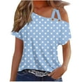 thumbnail image 3 of TAGOLD Summer Casual Tops,Plus Size T-shirt Blouse for Womens, Women's Fashion Printed Double Suspender Short Sleeved Loose,Short Sleeve Skew Collar Blouses & Shirts, 3 of 5